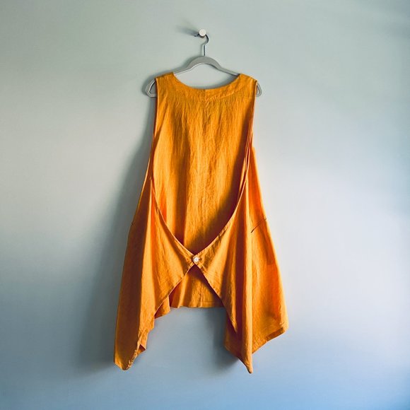 Linen Sleeveless Asymmetric Hem Tunic - Sunflower Yellow - 2X - Picture 2 of 14